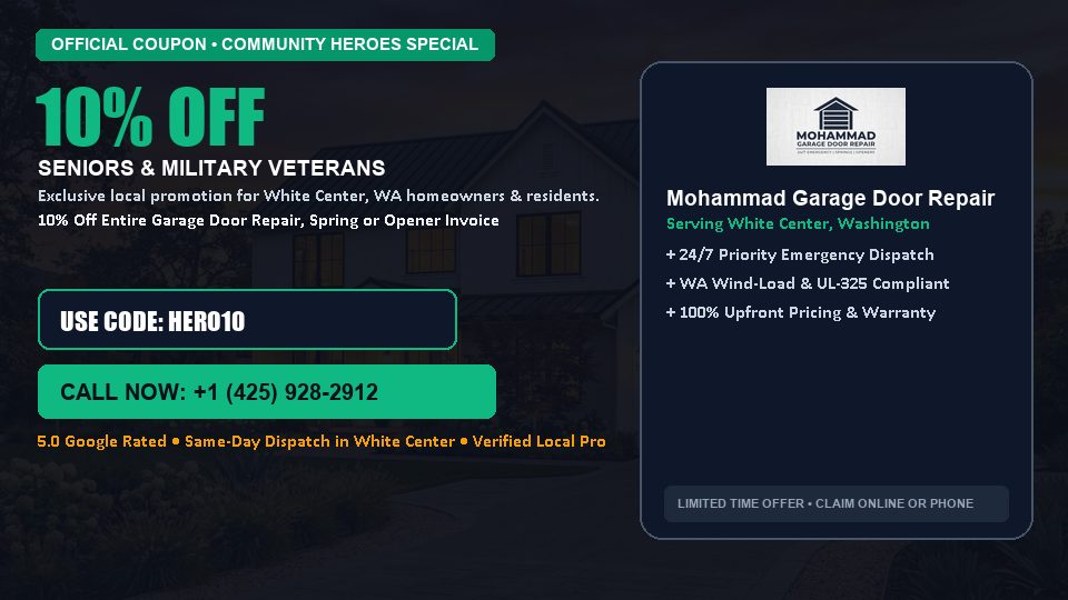 Mohammad Garage Door Repair 10% OFF Seniors & Military Veterans in White Center, WA